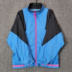 Bocoo Jacket Womens L Blue Colorblock Vintage 90s Lined Full Zip Windbreaker